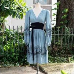 Art Deco blue With black and gold embroidery